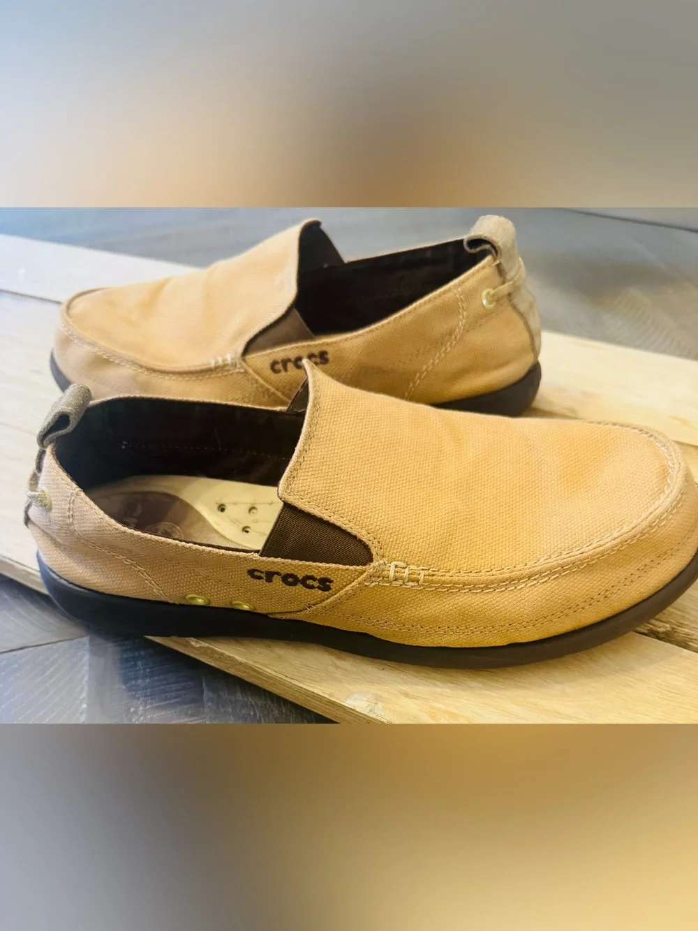 Crocs Canvas Slip On Loafers Khaki Brown Men’s Size 10 Casual Shoes